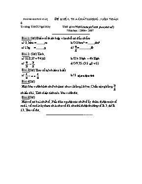 Đề kiểm tra chất lượng môn Toán - Năm học 2006 2007